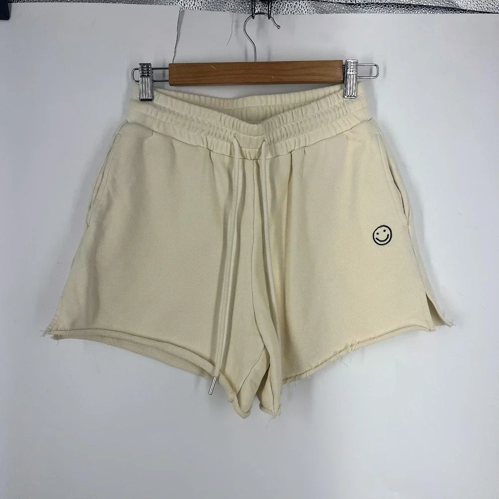 Things Between Cream Smiley Face Cotton Sweat Shorts TBP483 Womens‎ Small